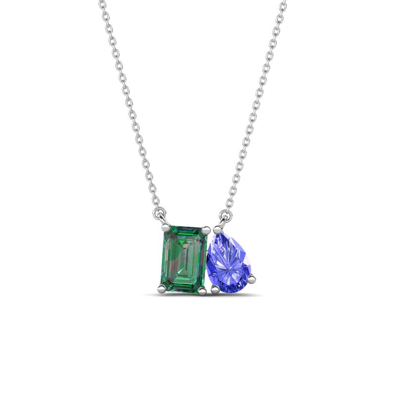 Arika 1.26 ctw Emerald Shape Created Alexandrite with Pear Shape Tanzanite Toi Et Moi Women Pendant Necklace 