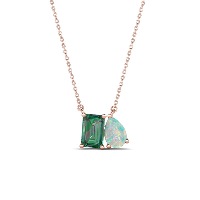 Arika 1.06 ctw Emerald Shape Created Alexandrite with Pear Shape Opal Toi Et Moi Women Pendant Necklace 