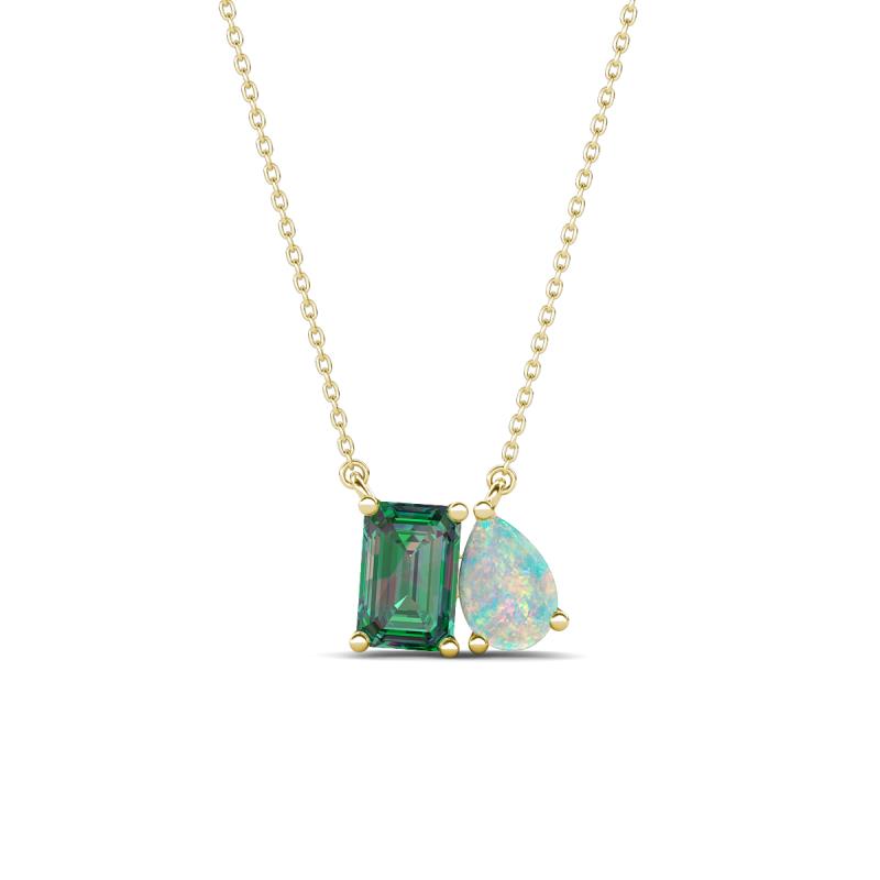 Arika 1.06 ctw Emerald Shape Created Alexandrite with Pear Shape Opal Toi Et Moi Women Pendant Necklace 
