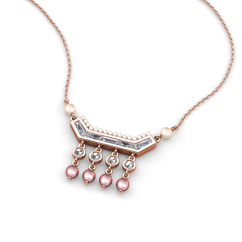 Nacelle Pearl Drop Necklace with 1.23 ctw Rose Cut & Baguette Shape Natural Diamond in 18K Rose Gold 