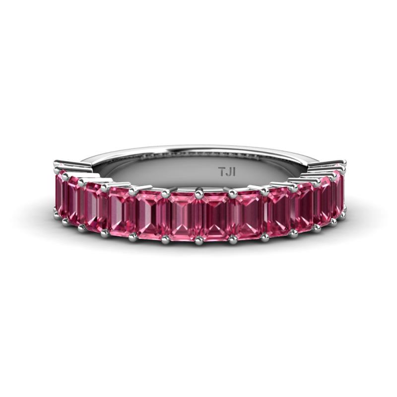 Alaya Emerald Cut Pink Tourmaline 14 Stone Wedding Band 
