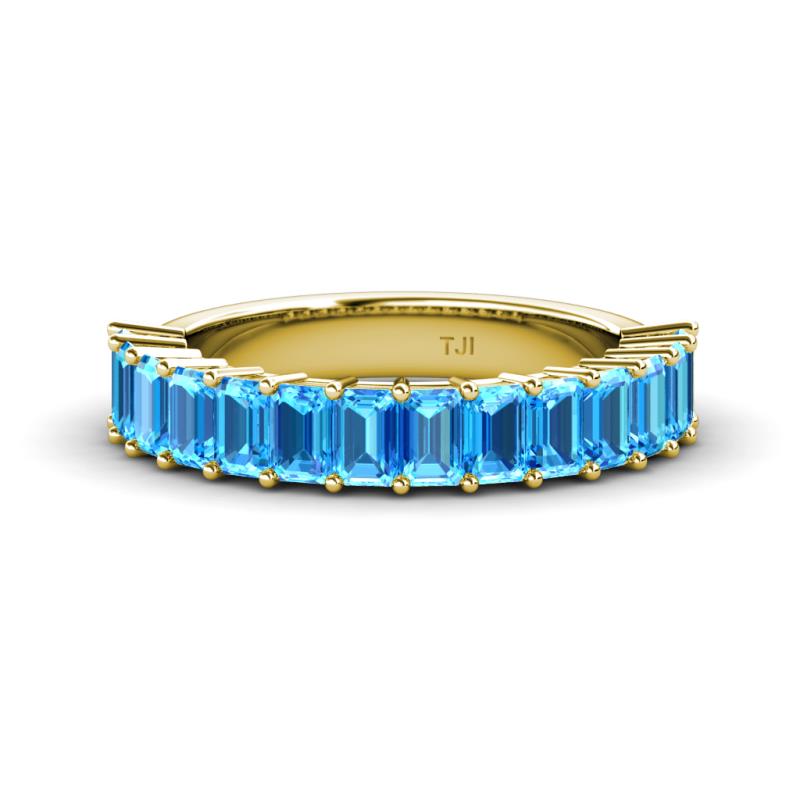 Alaya Emerald Cut Blue Topaz 14 Stone Wedding Band 
