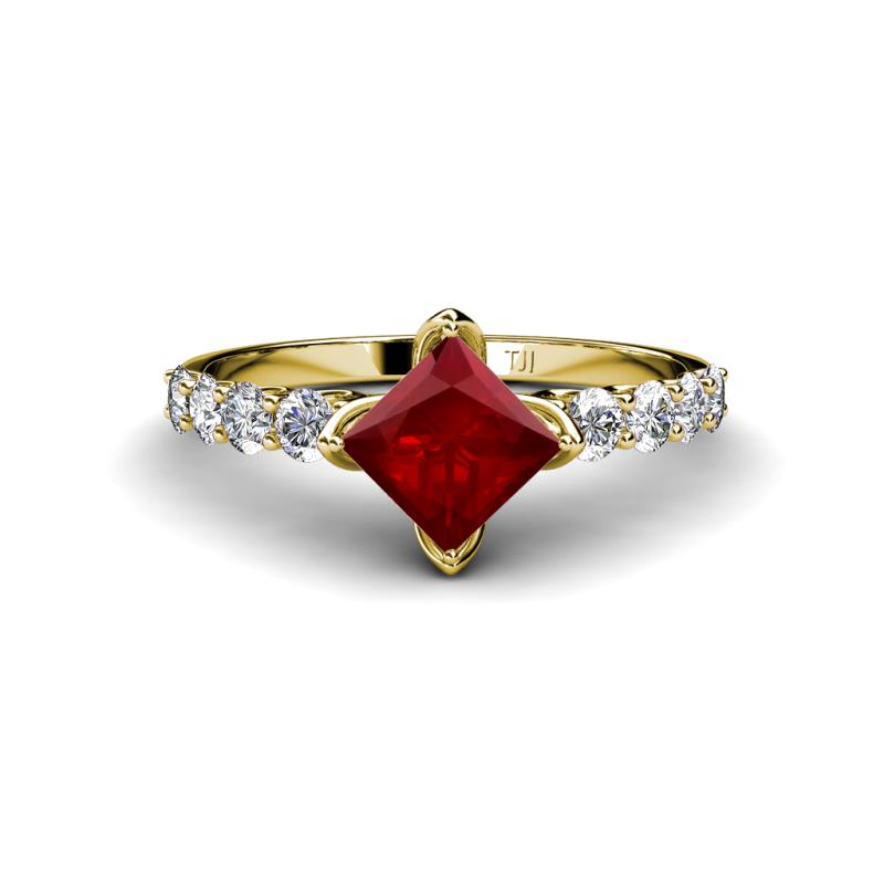 Alicia Princess Cut Red Garnet and Diamond Engagement Ring 