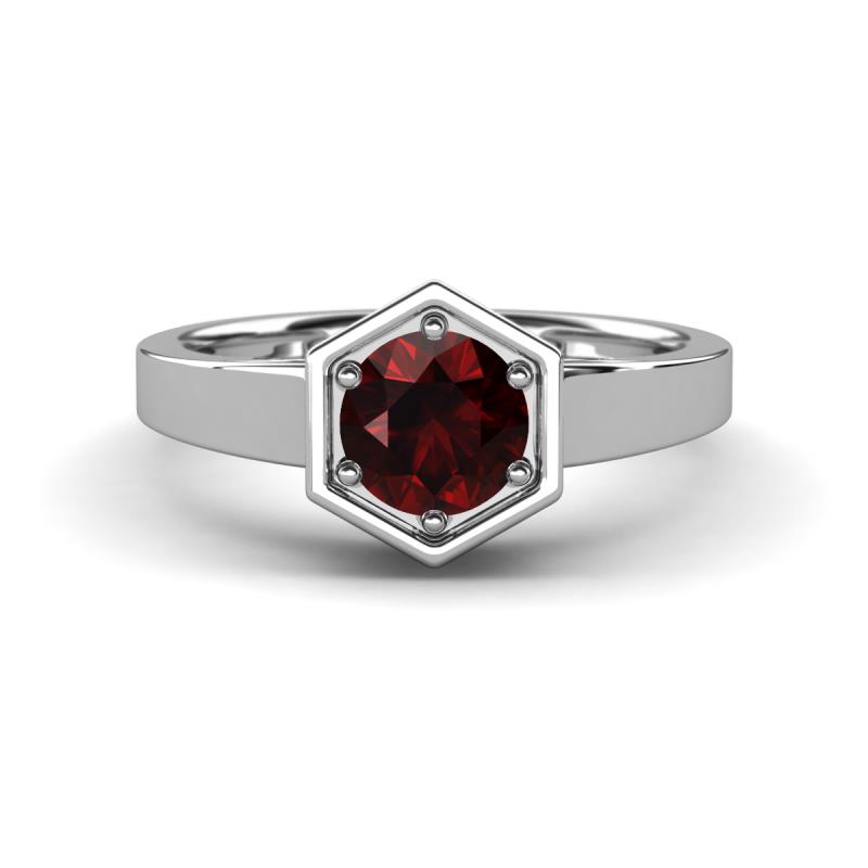 Dinah 1.05 ct Red Garnet Women Hexagonal Signet Solitaire Engagement Ring 