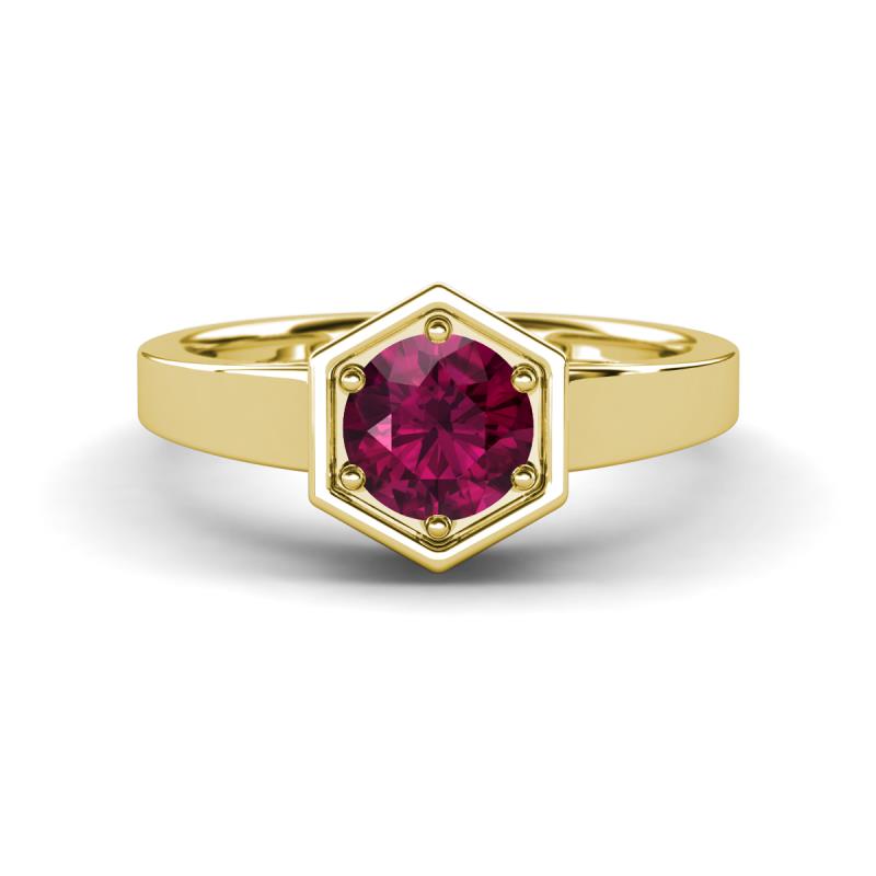 Dinah 1.00 ct Rhodolite Garnet Women Hexagonal Signet Solitaire Engagement Ring 