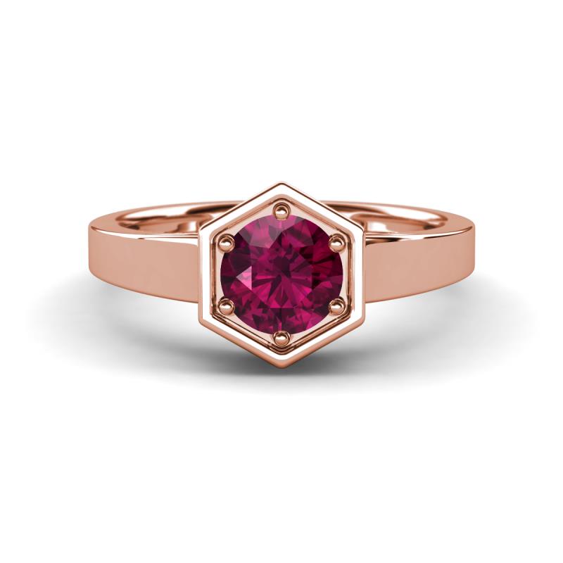 Dinah 1.00 ct Rhodolite Garnet Women Hexagonal Signet Solitaire Engagement Ring 