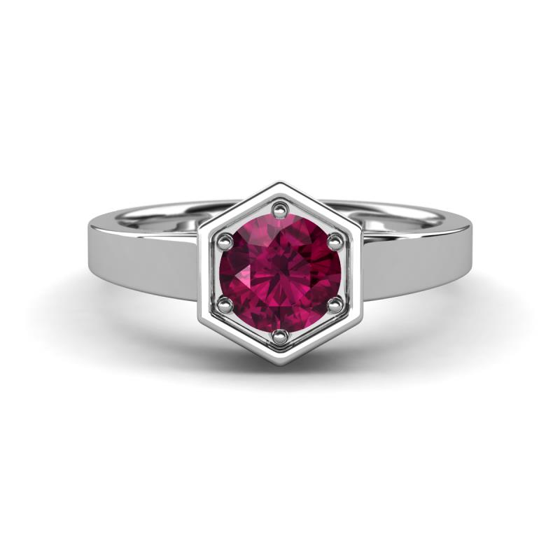 Dinah 1.00 ct Rhodolite Garnet Women Hexagonal Signet Solitaire Engagement Ring 