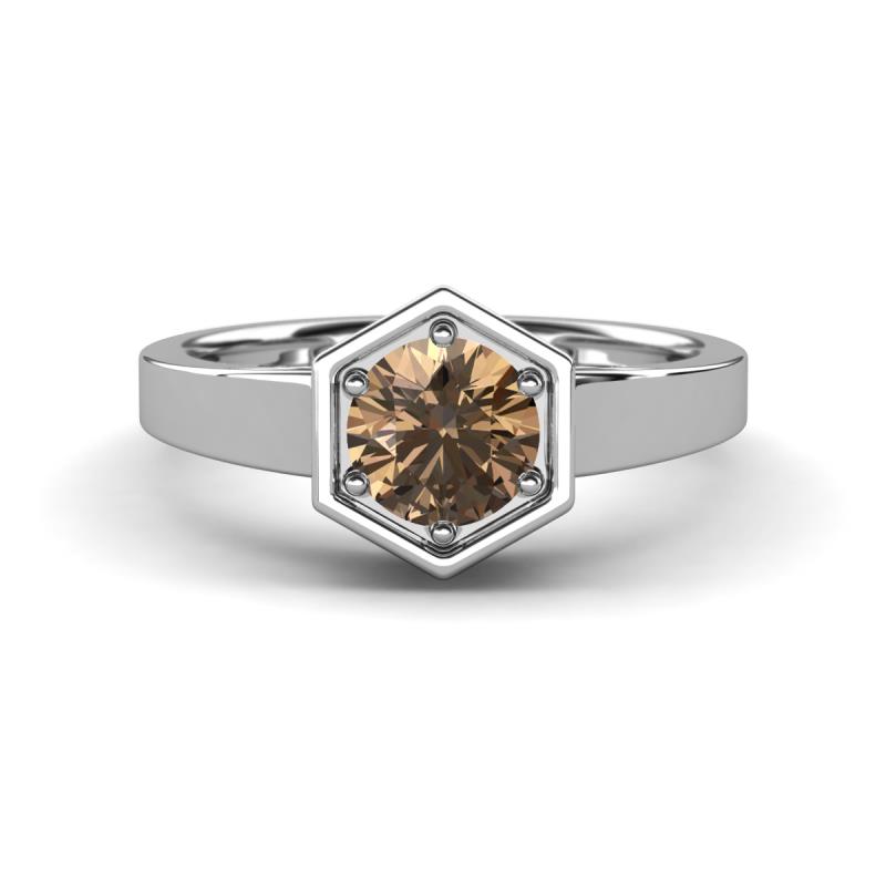Dinah 1.00 ct Smoky Quartz Women Hexagonal Signet Solitaire Engagement Ring 