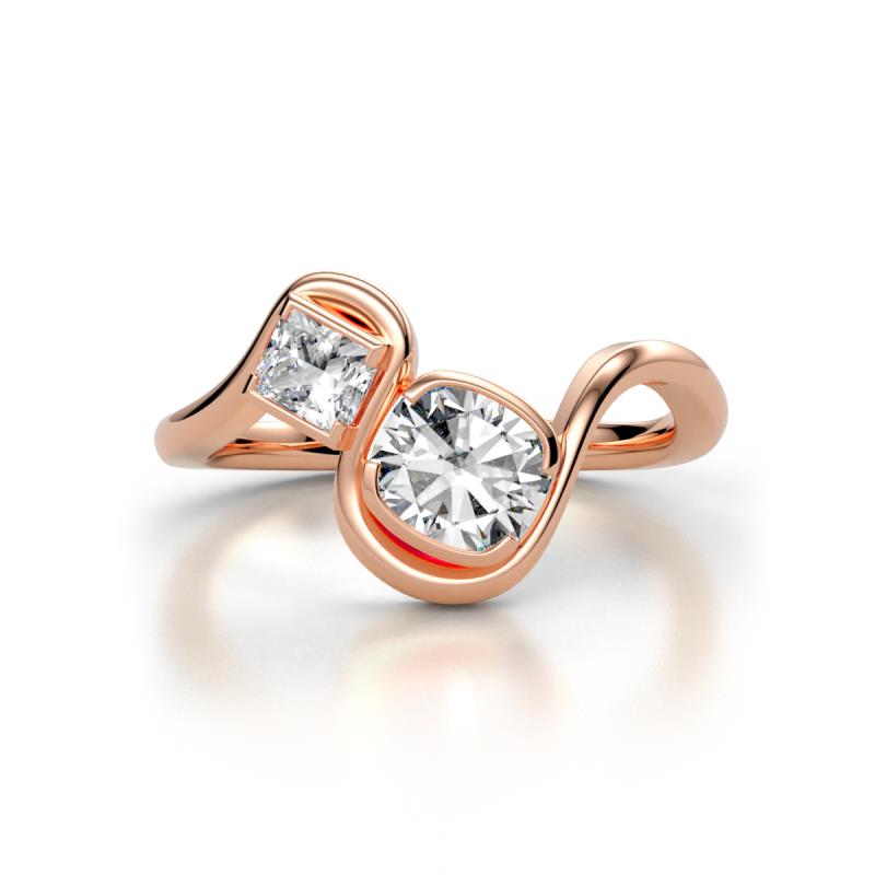 Nerida 1.65 ctw IGI Certified Cushion Shape Lab Grown Diamond (6.00 mm) and Princess Shape Lab Grown Diamond Women Toi Et Moi Wave Engagement Ring 