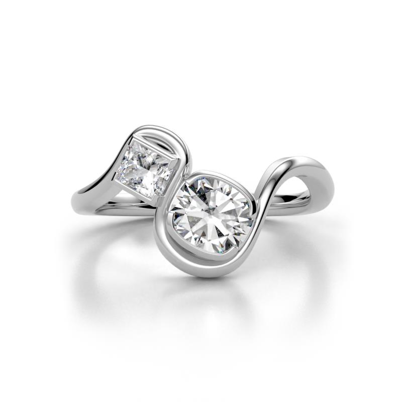 Nerida 1.65 ctw IGI Certified Cushion Shape Lab Grown Diamond (6.00 mm) and Princess Shape Lab Grown Diamond Women Toi Et Moi Wave Engagement Ring 