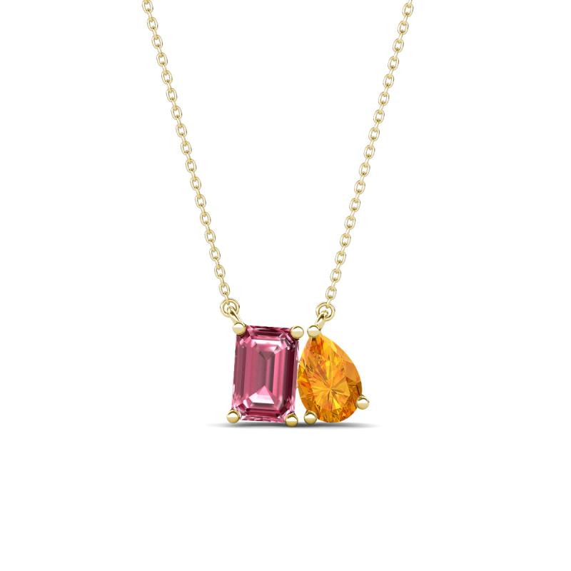 Arika 1.00 ctw Emerald Shape Pink Tourmaline with Pear Shape Citrine Toi Et Moi Women Pendant Necklace 