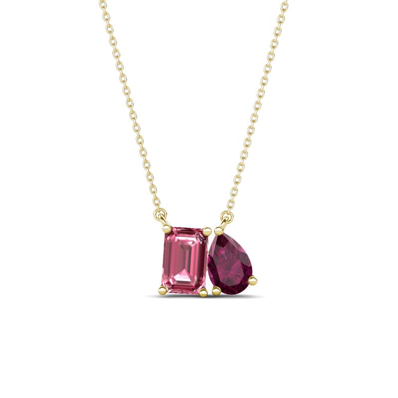Arika 1.15 ctw Emerald Shape Pink Tourmaline with Pear Shape Rhodolite Garnet Toi Et Moi Women Pendant Necklace 