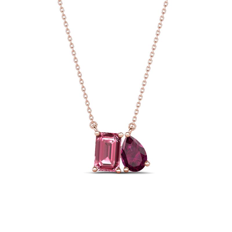 Arika 1.15 ctw Emerald Shape Pink Tourmaline with Pear Shape Rhodolite Garnet Toi Et Moi Women Pendant Necklace 
