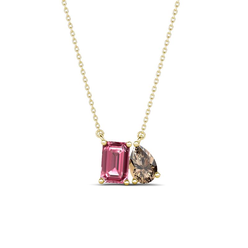 Arika 0.95 ctw Emerald Shape Pink Tourmaline with Pear Shape Smoky Quartz Toi Et Moi Women Pendant Necklace 