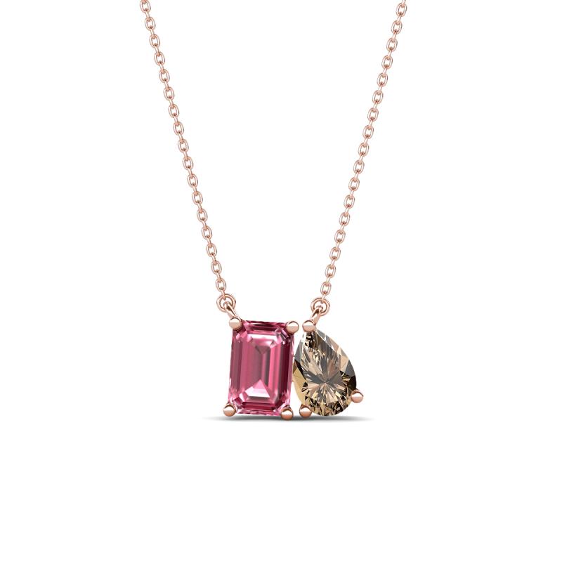 Arika 0.95 ctw Emerald Shape Pink Tourmaline with Pear Shape Smoky Quartz Toi Et Moi Women Pendant Necklace 
