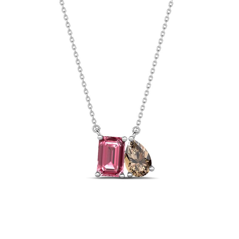 Arika 0.95 ctw Emerald Shape Pink Tourmaline with Pear Shape Smoky Quartz Toi Et Moi Women Pendant Necklace 