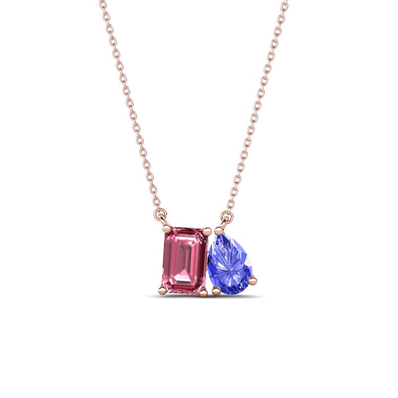 Arika 1.05 ctw Emerald Shape Pink Tourmaline with Pear Shape Tanzanite Toi Et Moi Women Pendant Necklace 
