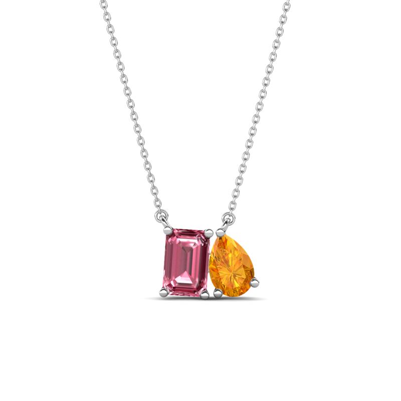 Arika 1.00 ctw Emerald Shape Pink Tourmaline with Pear Shape Citrine Toi Et Moi Women Pendant Necklace 