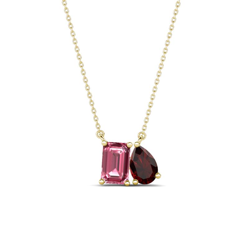 Arika 1.15 ctw Emerald Shape Pink Tourmaline with Pear Shape Red Garnet Toi Et Moi Women Pendant Necklace 