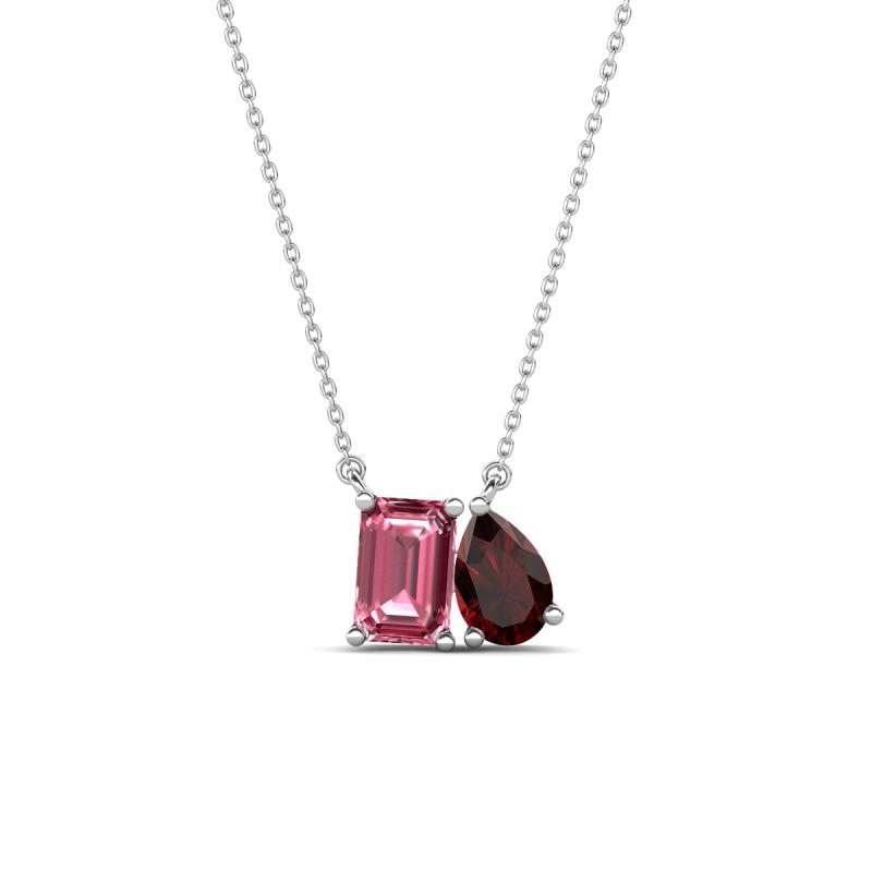 Arika 1.15 ctw Emerald Shape Pink Tourmaline with Pear Shape Red Garnet Toi Et Moi Women Pendant Necklace 