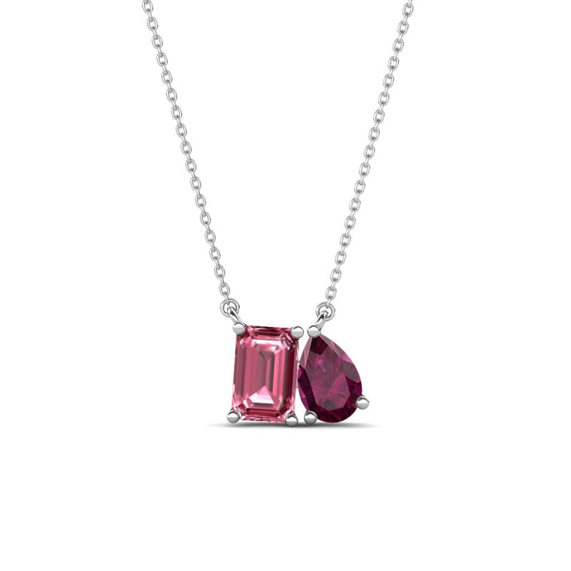 Arika 1.15 ctw Emerald Shape Pink Tourmaline with Pear Shape Rhodolite Garnet Toi Et Moi Women Pendant Necklace 