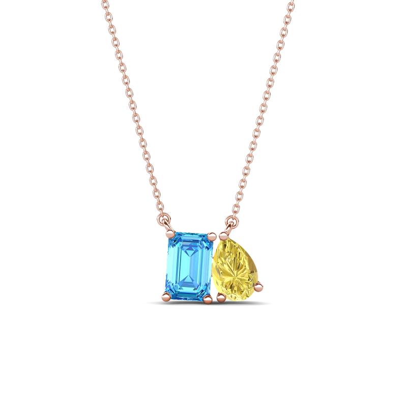 Arika 1.15 ctw Emerald Shape Blue Topaz with Pear Shape Created Yellow Sapphire Toi Et Moi Women Pendant Necklace 