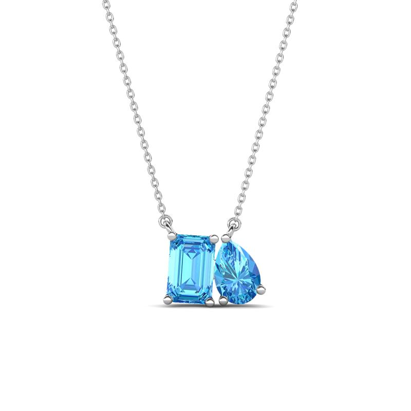 Arika 1.20 ctw Emerald Shape with Pear Shape Blue Topaz Toi Et Moi Women Pendant Necklace 