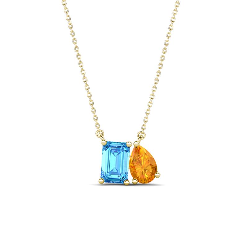 Arika 1.10 ctw Emerald Shape Blue Topaz with Pear Shape Citrine Toi Et Moi Women Pendant Necklace 
