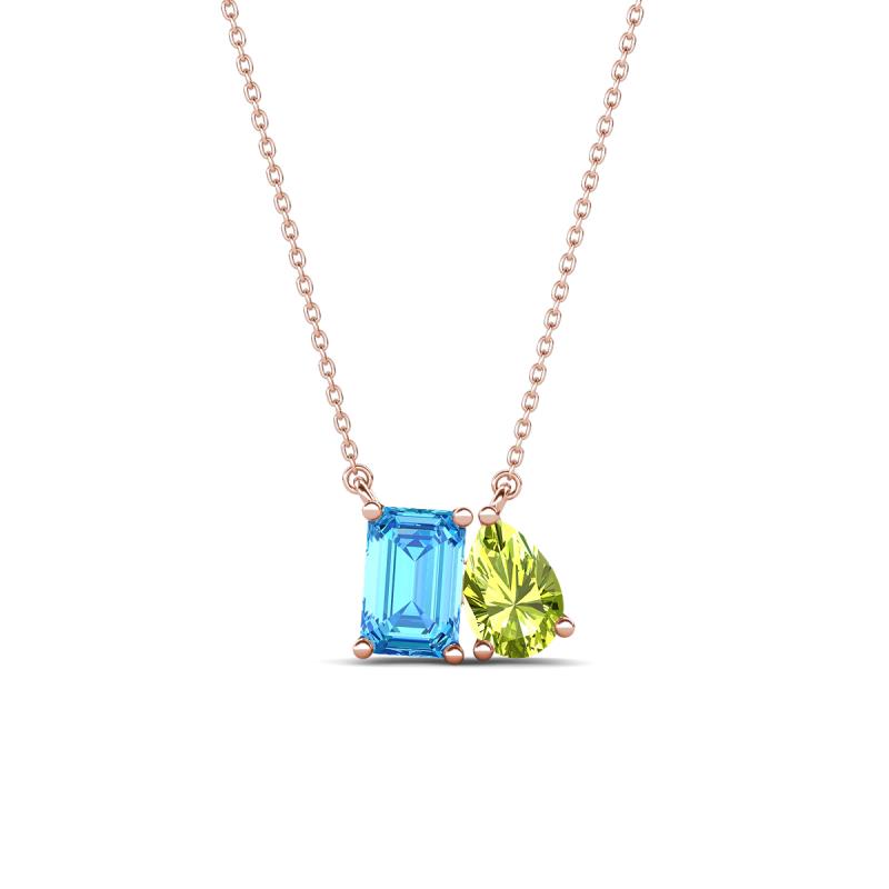 Arika 1.20 ctw Emerald Shape Blue Topaz with Pear Shape Peridot Toi Et Moi Women Pendant Necklace 