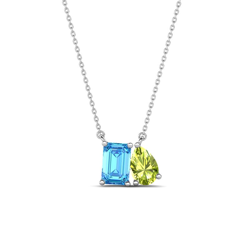 Arika 1.20 ctw Emerald Shape Blue Topaz with Pear Shape Peridot Toi Et Moi Women Pendant Necklace 