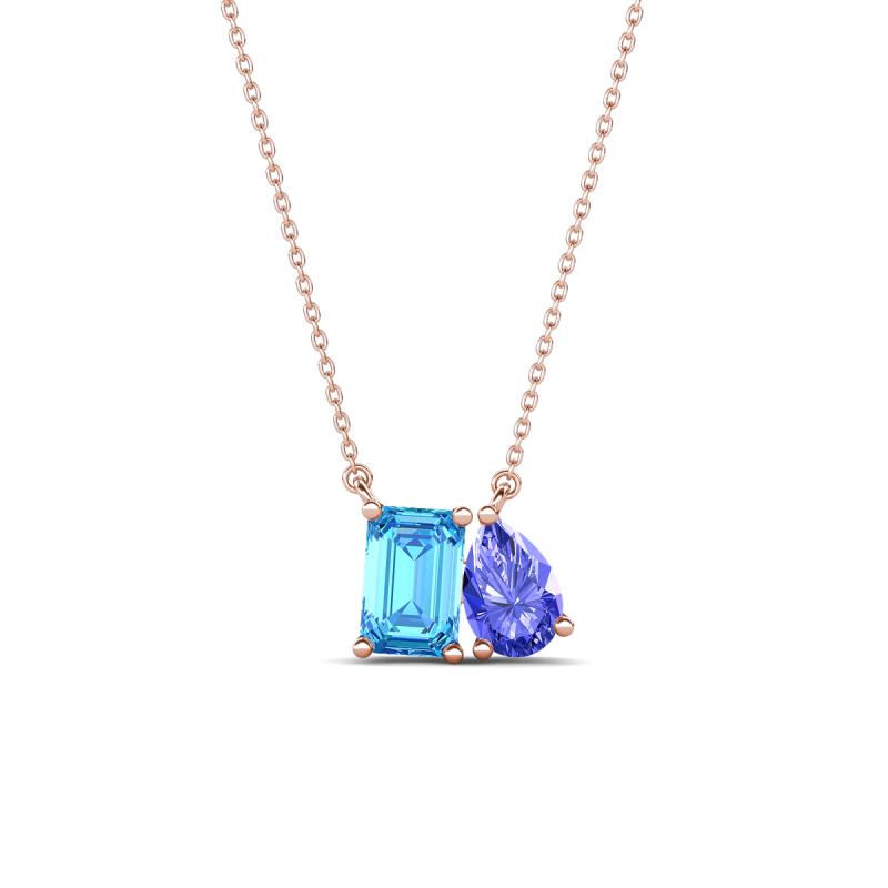 Arika 1.15 ctw Emerald Shape Blue Topaz with Pear Shape Tanzanite Toi Et Moi Women Pendant Necklace 
