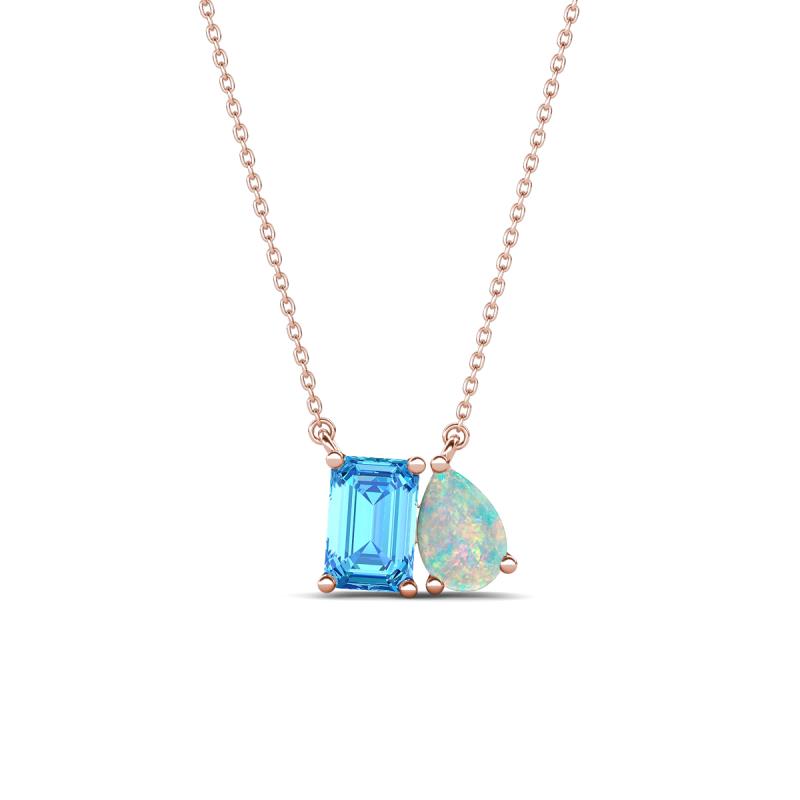 Arika 0.95 ctw Emerald Shape Blue Topaz with Pear Shape Opal Toi Et Moi Women Pendant Necklace 