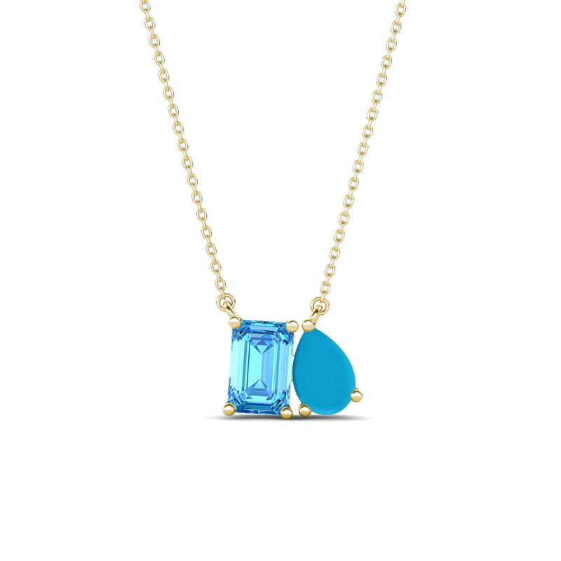 Arika 0.95 ctw Emerald Shape Blue Topaz with Pear Shape Turquoise Toi Et Moi Women Pendant Necklace 