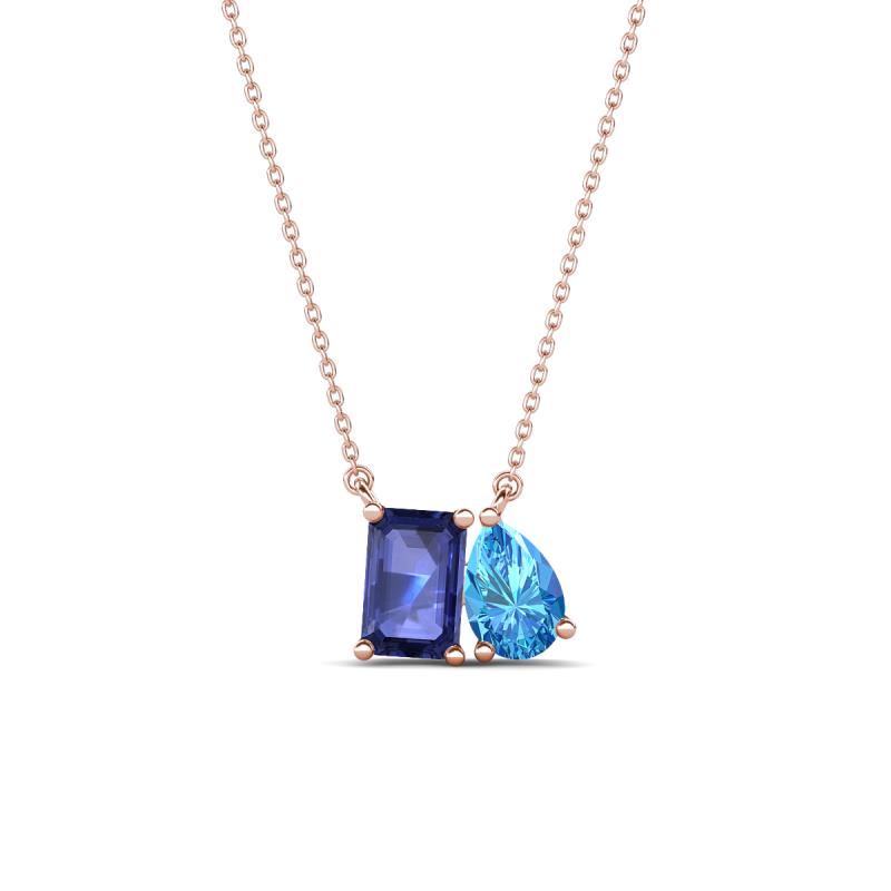 Arika 1.05 ctw Emerald Shape Iolite with Pear Shape Blue Topaz Toi Et Moi Women Pendant Necklace 