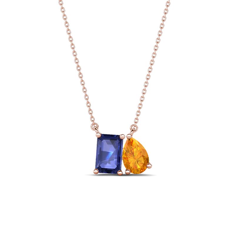 Arika 0.95 ctw Emerald Shape Iolite with Pear Shape Citrine Toi Et Moi Women Pendant Necklace 
