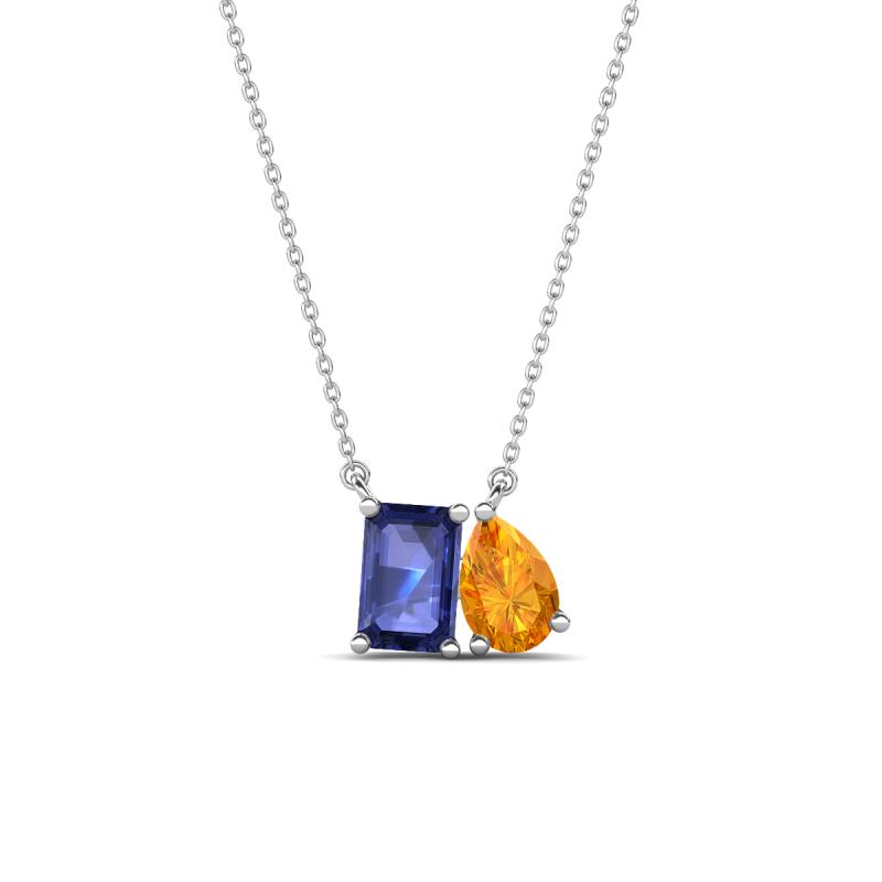 Arika 0.95 ctw Emerald Shape Iolite with Pear Shape Citrine Toi Et Moi Women Pendant Necklace 