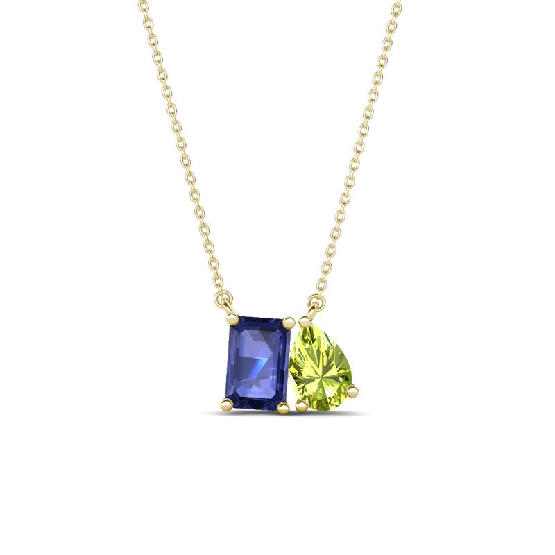 Arika 1.05 ctw Emerald Shape Iolite with Pear Shape Peridot Toi Et Moi Women Pendant Necklace 