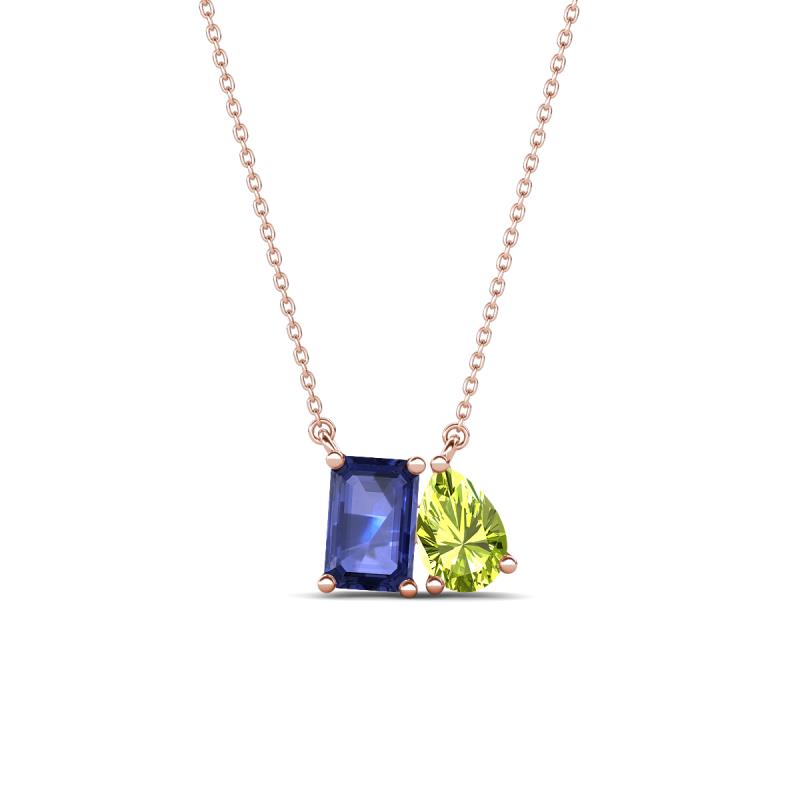 Arika 1.05 ctw Emerald Shape Iolite with Pear Shape Peridot Toi Et Moi Women Pendant Necklace 