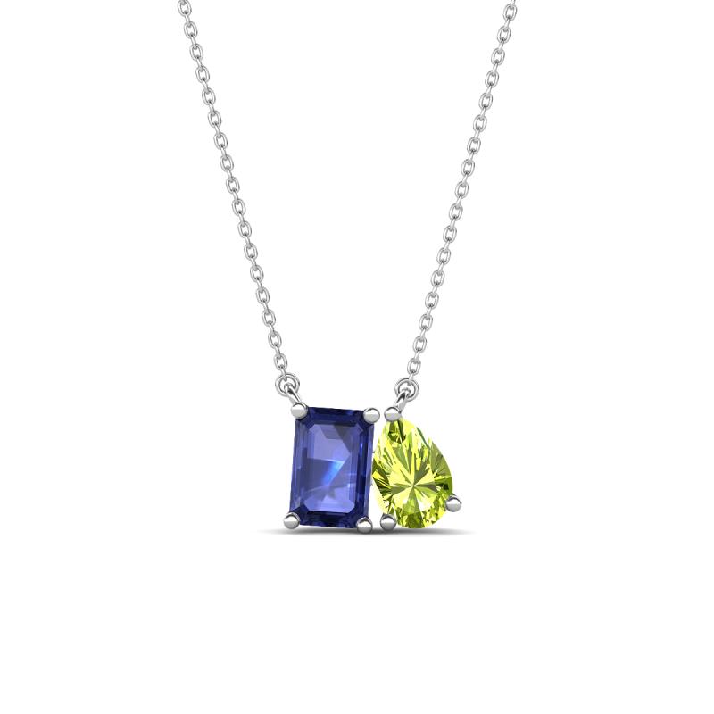 Arika 1.05 ctw Emerald Shape Iolite with Pear Shape Peridot Toi Et Moi Women Pendant Necklace 