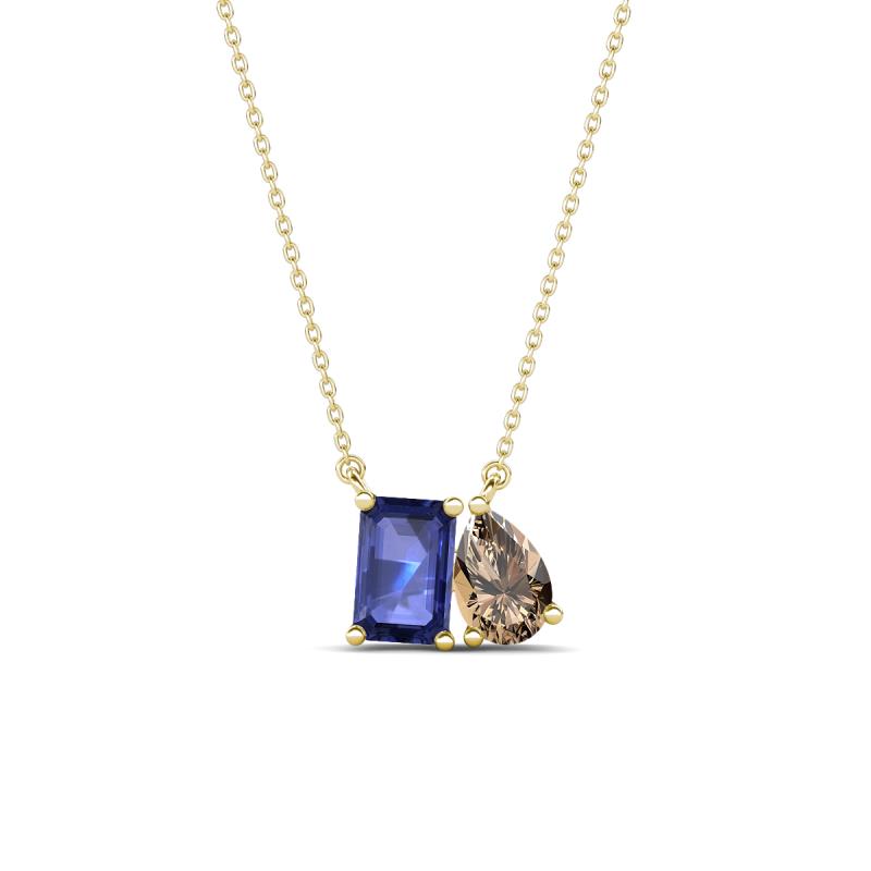 Arika 0.90 ctw Emerald Shape Iolite with Pear Shape Smoky Quartz Toi Et Moi Women Pendant Necklace 
