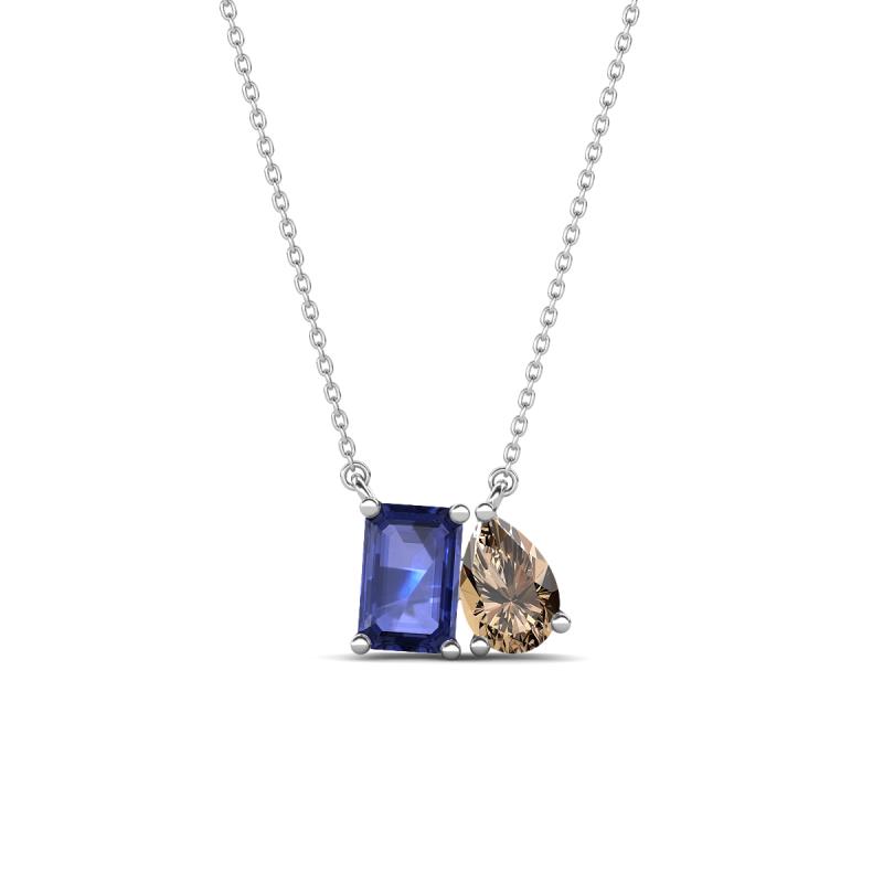 Arika 0.90 ctw Emerald Shape Iolite with Pear Shape Smoky Quartz Toi Et Moi Women Pendant Necklace 