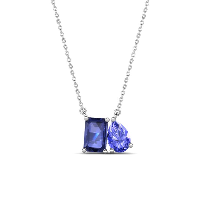 Arika 1.00 ctw Emerald Shape Iolite with Pear Shape Tanzanite Toi Et Moi Women Pendant Necklace 