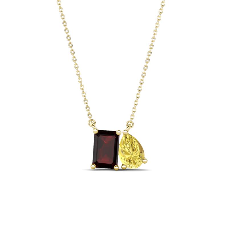 Arika 1.23 ctw Emerald Shape Red Garnet with Pear Shape Created Yellow Sapphire Toi Et Moi Women Pendant Necklace 