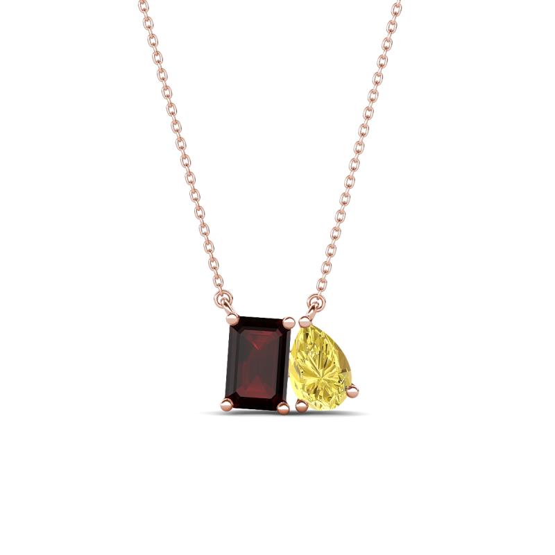 Arika 1.23 ctw Emerald Shape Red Garnet with Pear Shape Created Yellow Sapphire Toi Et Moi Women Pendant Necklace 