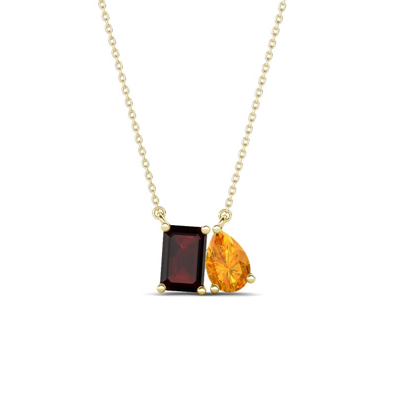 Arika 1.18 ctw Emerald Shape Red Garnet with Pear Shape Citrine Toi Et Moi Women Pendant Necklace 
