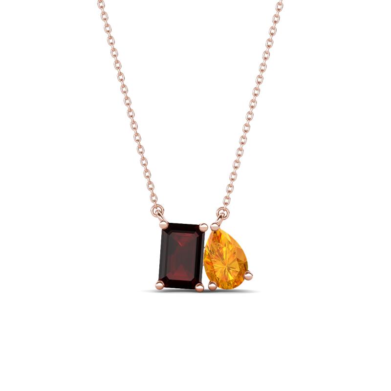 Arika 1.18 ctw Emerald Shape Red Garnet with Pear Shape Citrine Toi Et Moi Women Pendant Necklace 
