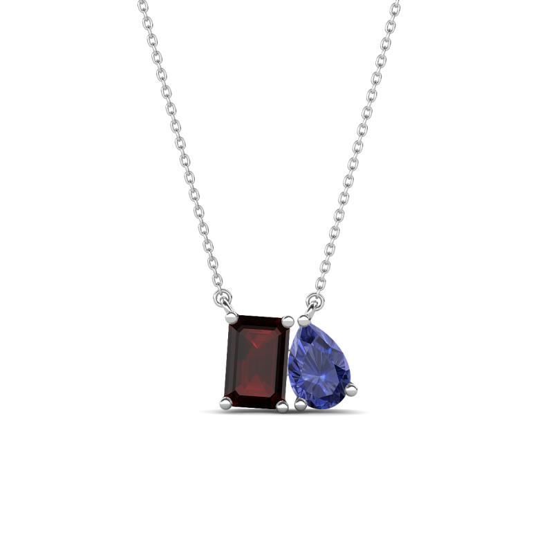 Arika 1.13 ctw Emerald Shape Red Garnet with Pear Shape Iolite Toi Et Moi Women Pendant Necklace 