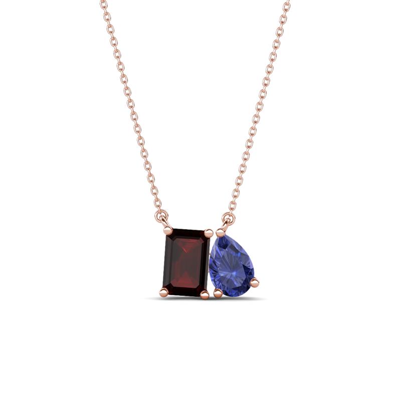 Arika 1.13 ctw Emerald Shape Red Garnet with Pear Shape Iolite Toi Et Moi Women Pendant Necklace 