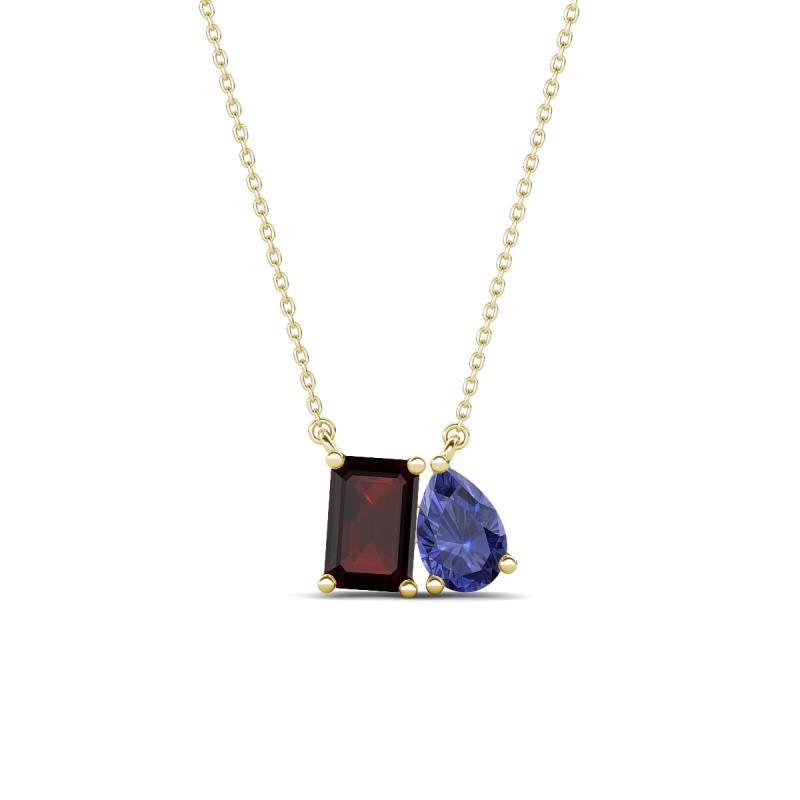Arika 1.13 ctw Emerald Shape Red Garnet with Pear Shape Iolite Toi Et Moi Women Pendant Necklace 