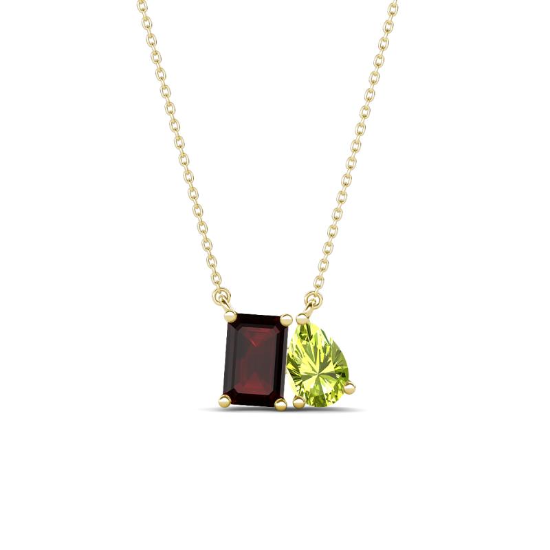 Arika 1.28 ctw Emerald Shape Red Garnet with Pear Shape Peridot Toi Et Moi Women Pendant Necklace 